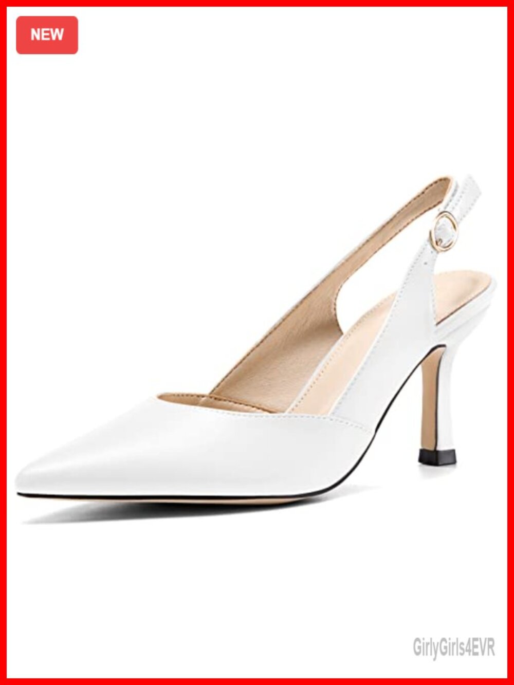 Rilista Women's Slingback Kitten Heels Closed Pointed Toe Faux Leather Pumps